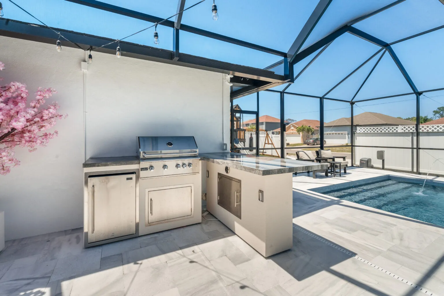 Fire & Water at Dusk — LIV Pools project in South Tampa
